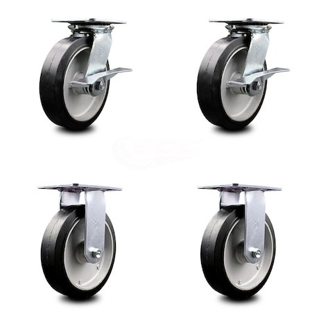 Service Caster 8 Inch Rubber on Aluminum Caster Set with Ball Bearing 2 Brakes and 2 Rigid SCC SCC-35S820-RAB-SLB-2-R-2